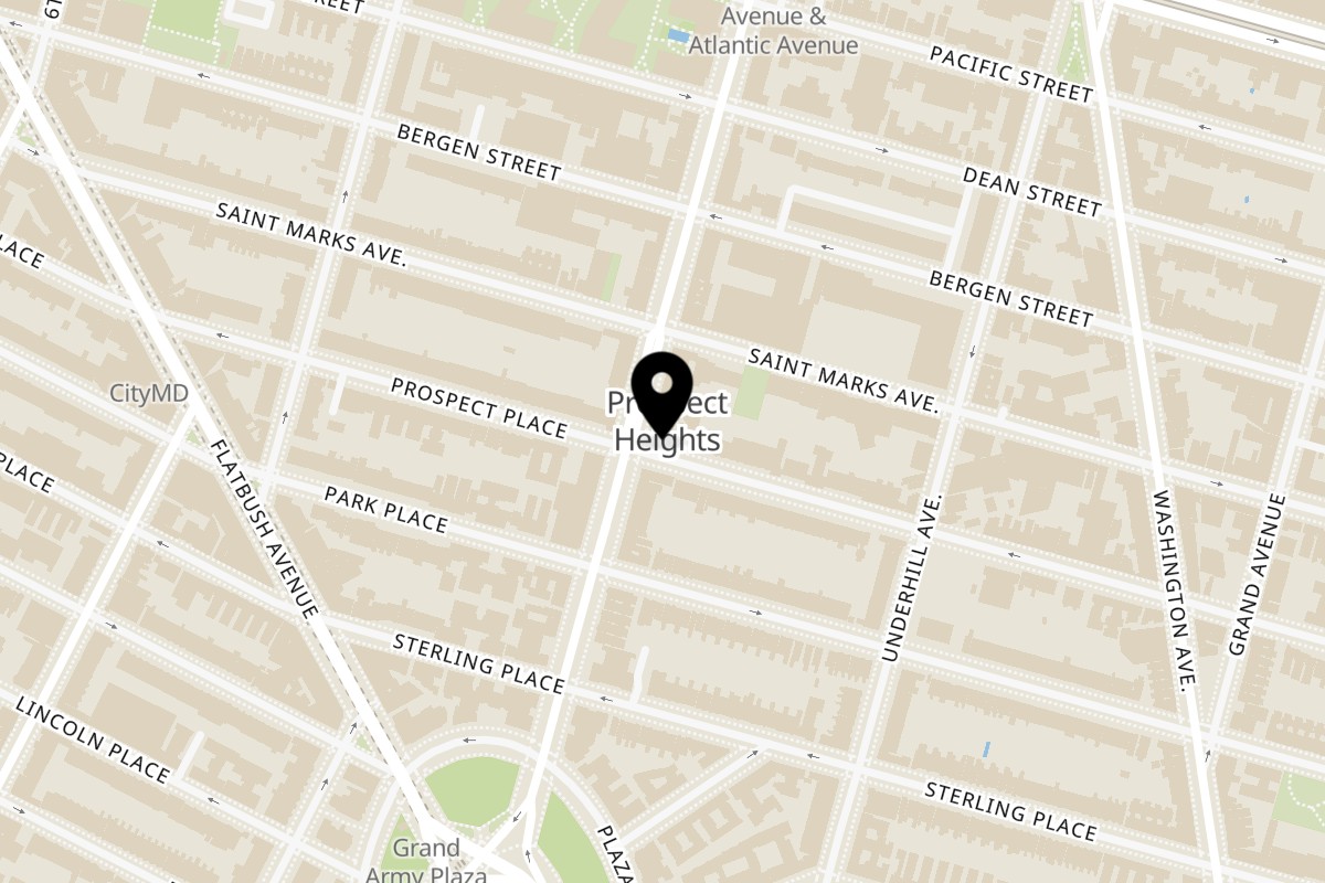 Map showing the location of Olde Brooklyn Bagel Shoppe on 645 Vanderbilt Ave in Brooklyn